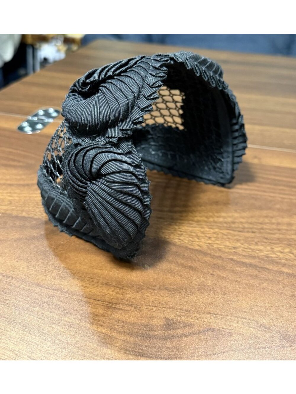Vintage Black Pleated Crinoline Fascinator Headpiece Mesh & Rosette Details